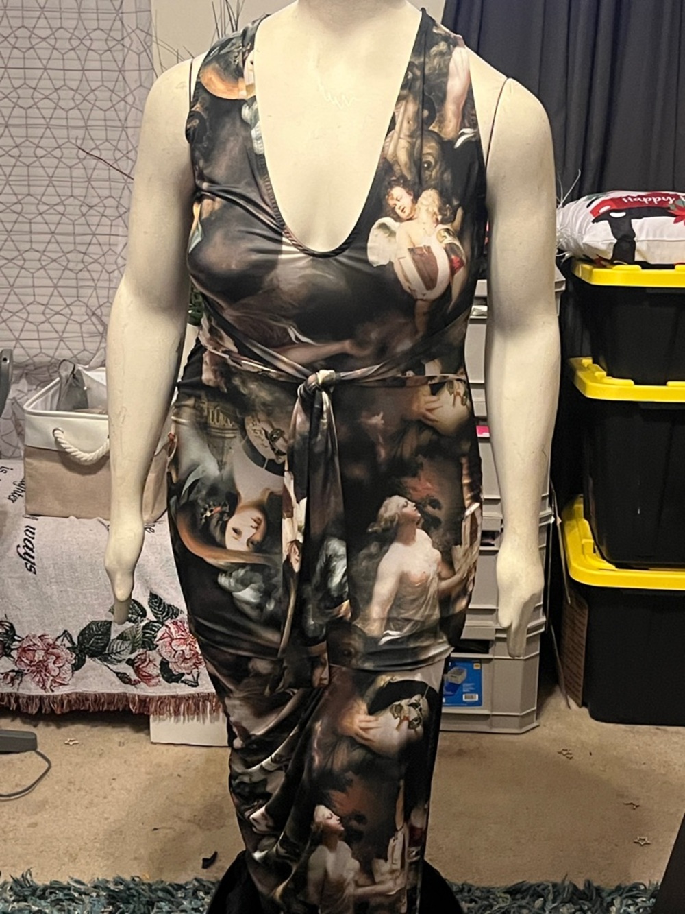 Fashion Nova Plus Size Black and Brown Renaissance Print Maxi Dress
